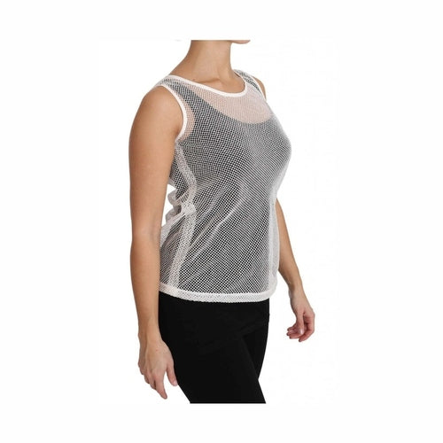 Dolce & Gabbana White Net  Transparent Sleeveless Tank Top