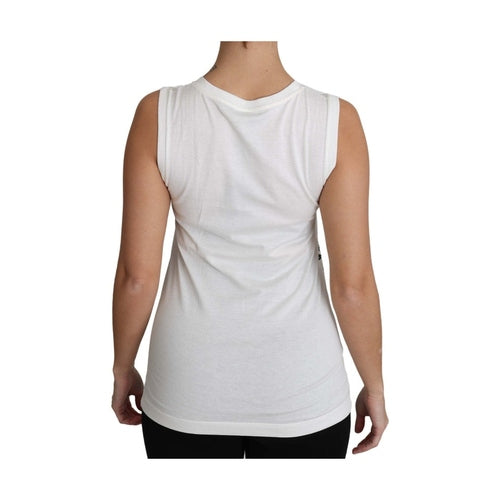 Dolce & Gabbana White Cotton #dgfamily Sleeveless Shirt Tank Top