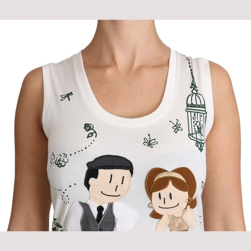Dolce & Gabbana White Cotton #dgfamily Sleeveless Shirt Tank Top