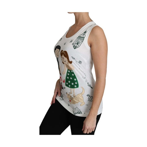 Dolce & Gabbana White Cotton #dgfamily Sleeveless Shirt Tank Top