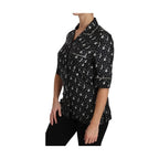 Dolce & Gabbana Black GuitarTrumpet Print Silk Shirt Top