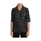 Dolce & Gabbana Black GuitarTrumpet Print Silk Shirt Top