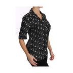 Dolce & Gabbana Black GuitarTrumpet Print Silk Shirt Top
