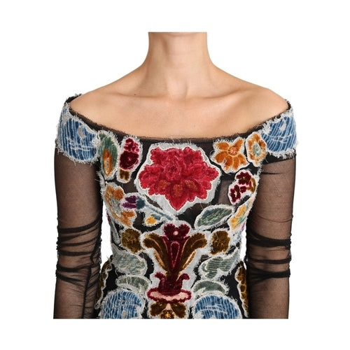 Dolce & Gabbana Black Floral Ricamo Top T-shirt Blouse