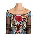 Dolce & Gabbana Black Floral Ricamo Top T-shirt Blouse