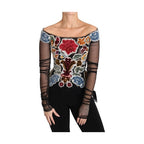 Dolce & Gabbana Black Floral Ricamo Top T-shirt Blouse