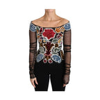 Dolce & Gabbana Black Floral Ricamo Top T-shirt Blouse