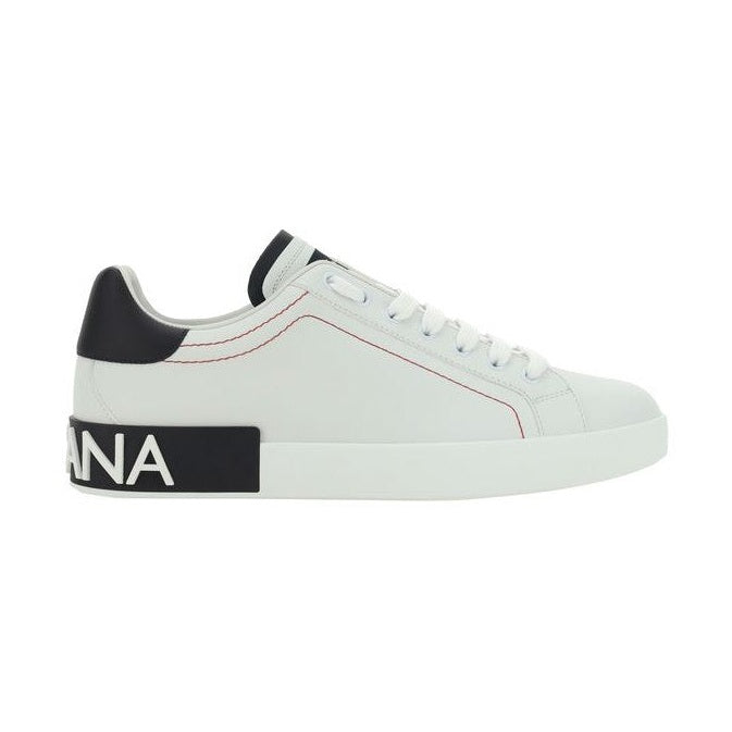 Dolce & Gabbana White Calf Leather Bos Taurus Low Top Sneakers
