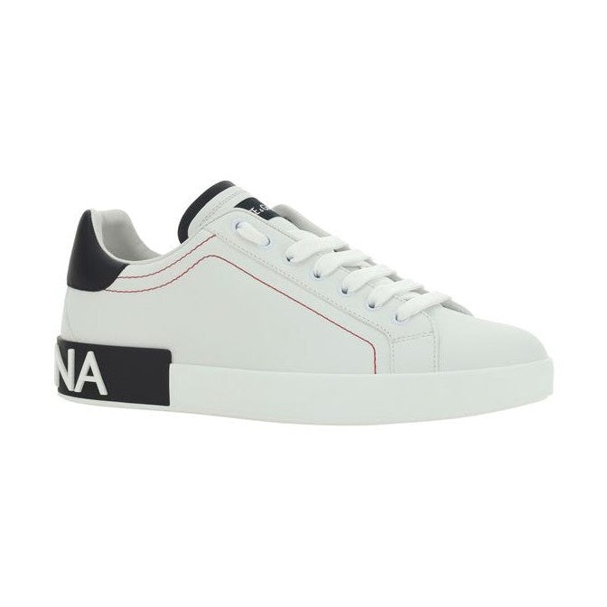 Dolce & Gabbana White Calf Leather Bos Taurus Low Top Sneakers