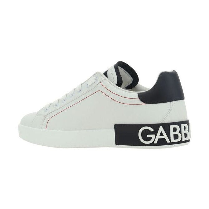 Dolce & Gabbana White Calf Leather Bos Taurus Low Top Sneakers