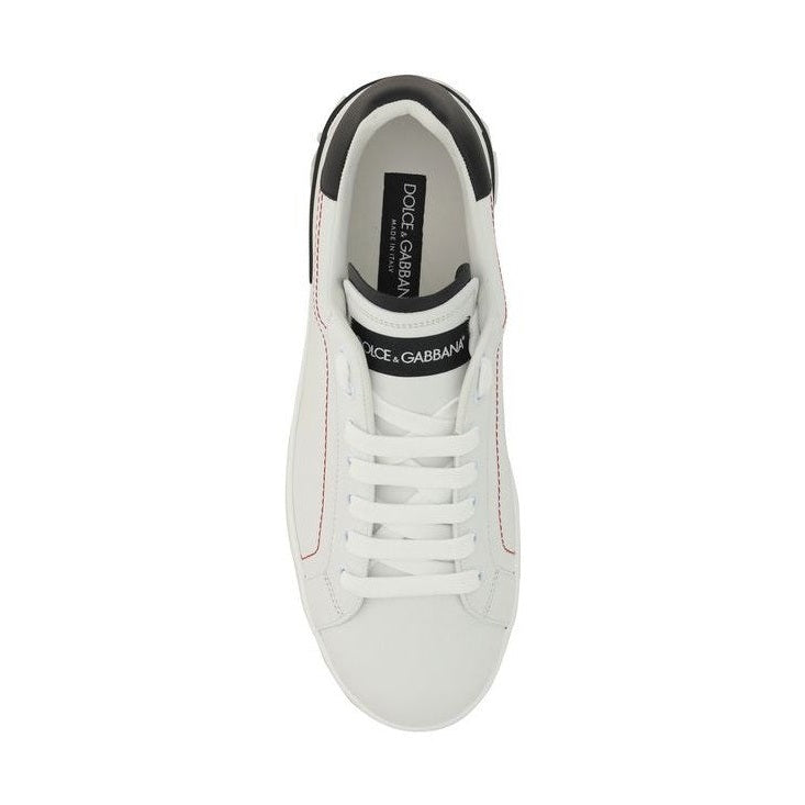 Dolce & Gabbana White Calf Leather Bos Taurus Low Top Sneakers