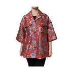 Dolce & Gabbana Red Floral Jacquard Button Down Coat Jacket