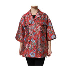 Dolce & Gabbana Red Floral Jacquard Button Down Coat Jacket