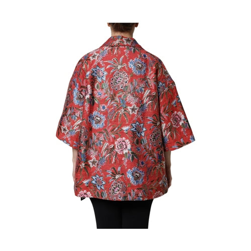 Dolce & Gabbana Red Floral Jacquard Button Down Coat Jacket