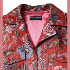 Red Floral Jacquard Button Down Coat Jacket