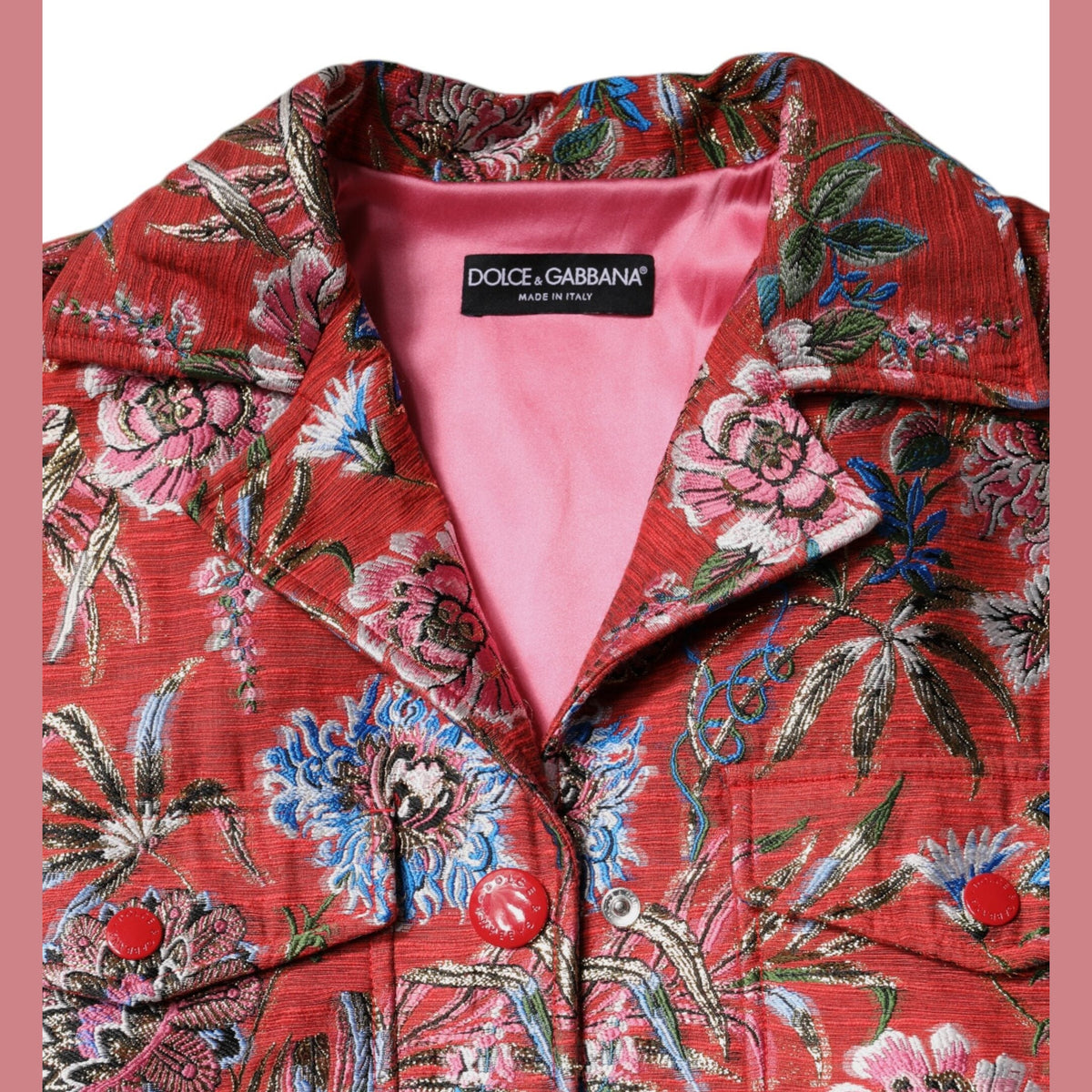Red Floral Jacquard Button Down Coat Jacket
