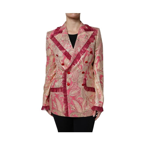 Dolce & Gabbana Pink Gold Jacquard Nylon Coat Blazer Jacket