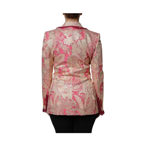 Dolce & Gabbana Pink Gold Jacquard Nylon Coat Blazer Jacket