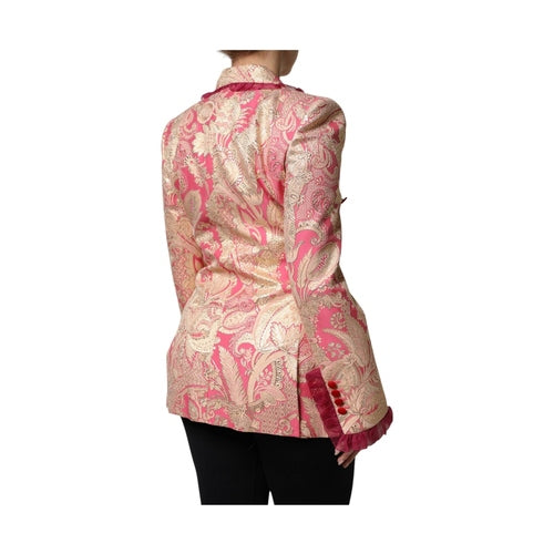 Dolce & Gabbana Pink Gold Jacquard Nylon Coat Blazer Jacket