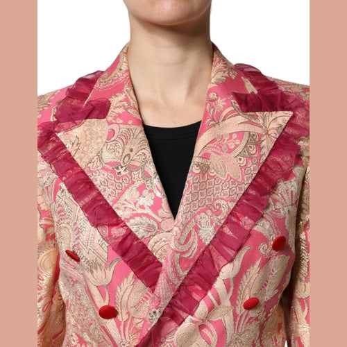 Dolce & Gabbana Pink Gold Jacquard Nylon Coat Blazer Jacket