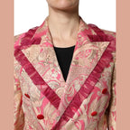 Dolce & Gabbana Pink Gold Jacquard Nylon Coat Blazer Jacket