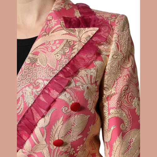 Dolce & Gabbana Pink Gold Jacquard Nylon Coat Blazer Jacket