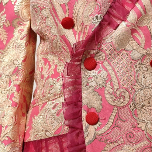 Dolce & Gabbana Pink Gold Jacquard Nylon Coat Blazer Jacket