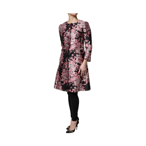 Dolce & Gabbana Pink Black Floral Brocade Trenchcoat Jacket