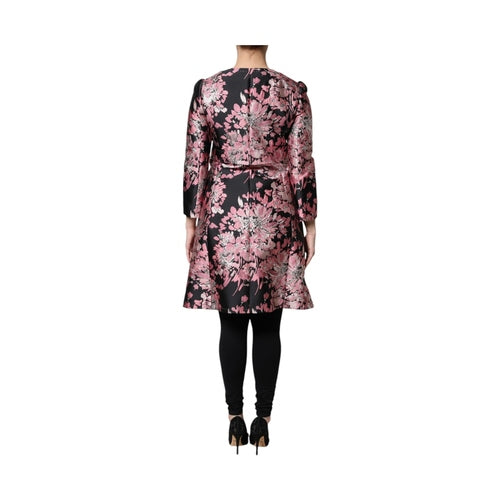 Dolce & Gabbana Pink Black Floral Brocade Trenchcoat Jacket