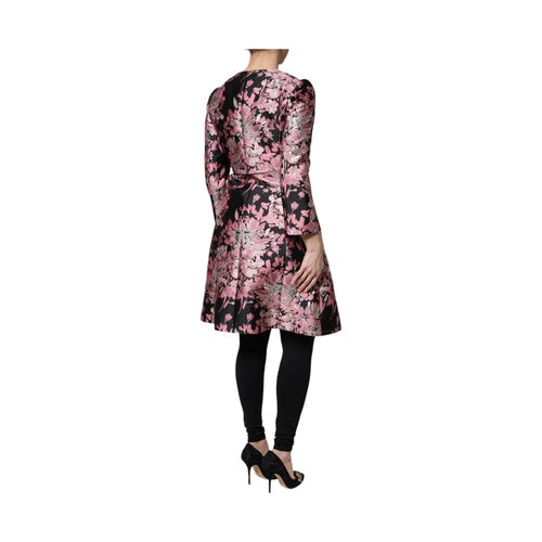 Dolce & Gabbana Pink Black Floral Brocade Trenchcoat Jacket