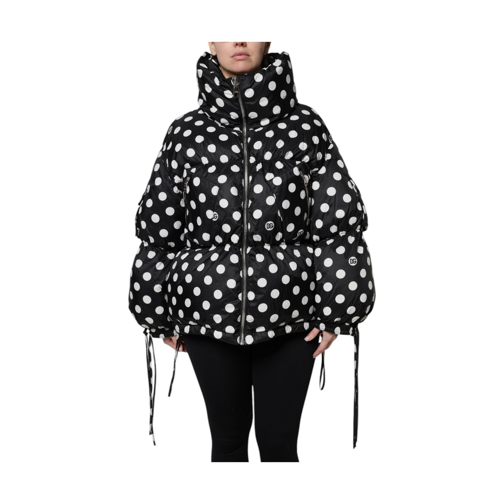 Dolce & Gabbana Black White Polka Dot Full Zip Puffer Jacket