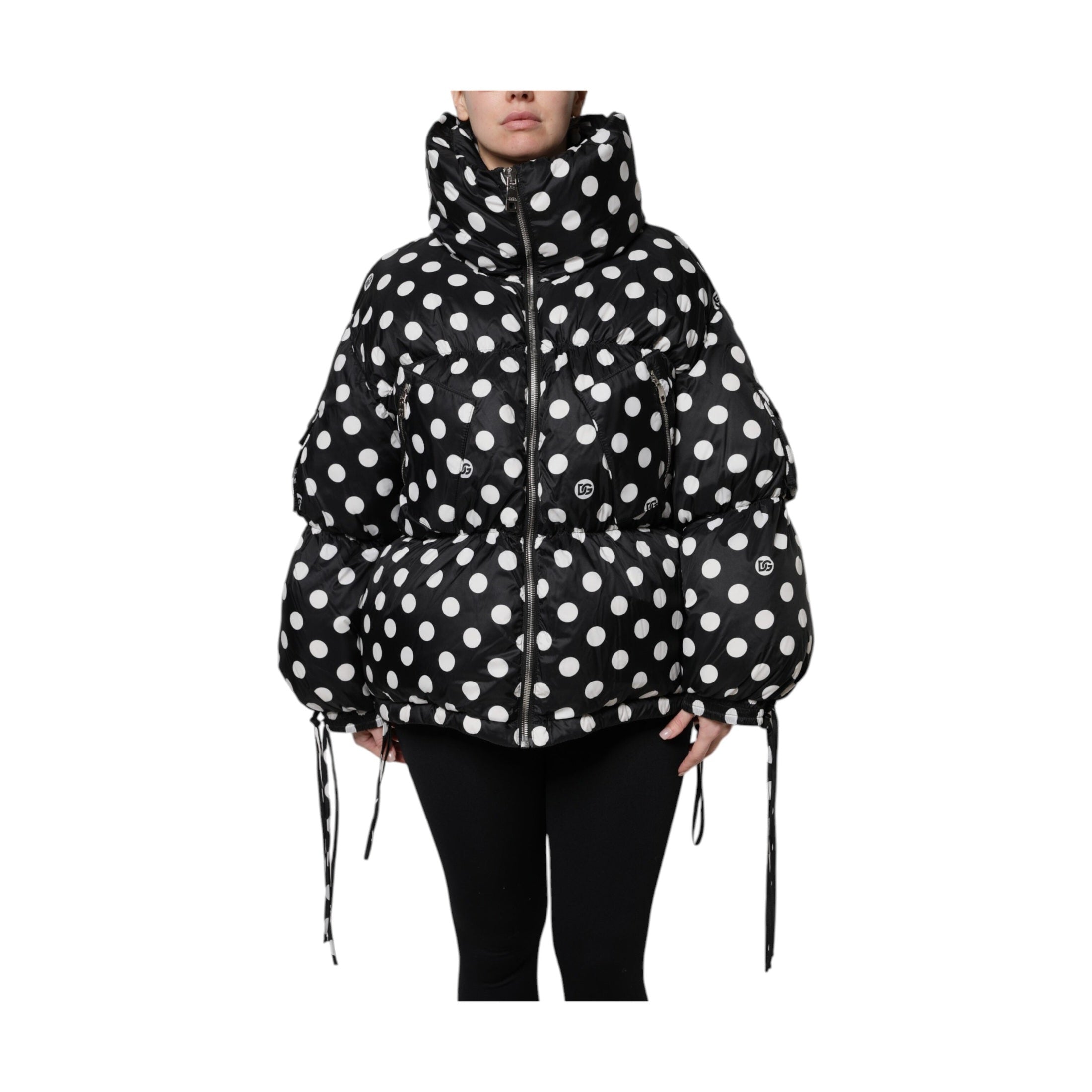 Dolce & Gabbana Black White Polka Dot Full Zip Puffer Jacket