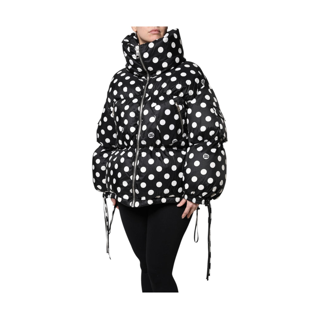 Dolce & Gabbana Black White Polka Dot Full Zip Puffer Jacket