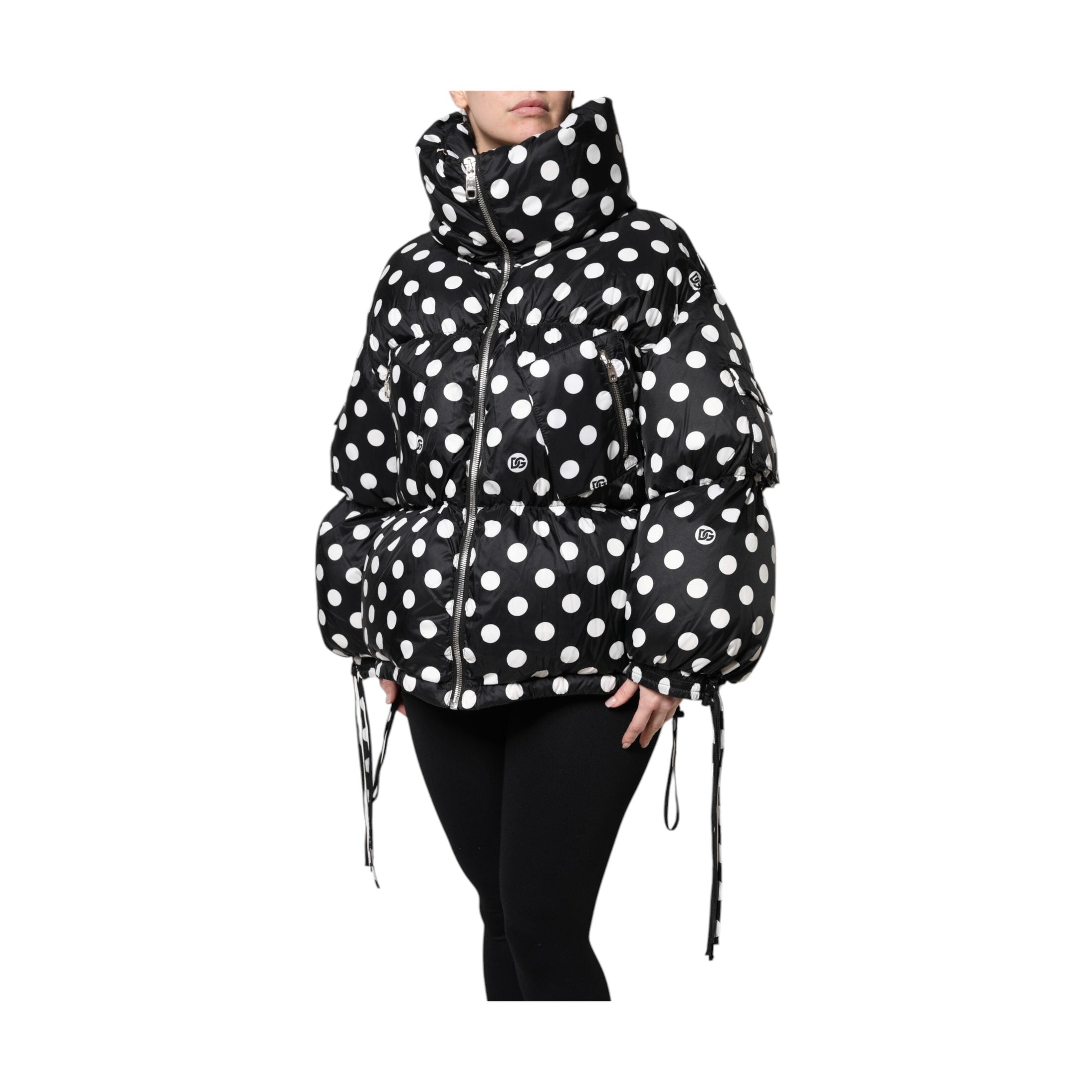 Dolce & Gabbana Black White Polka Dot Full Zip Puffer Jacket