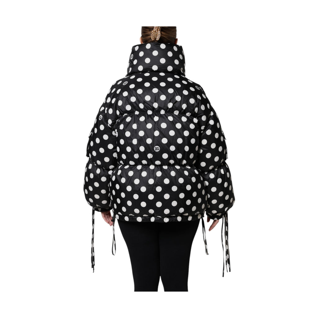 Dolce & Gabbana Black White Polka Dot Full Zip Puffer Jacket