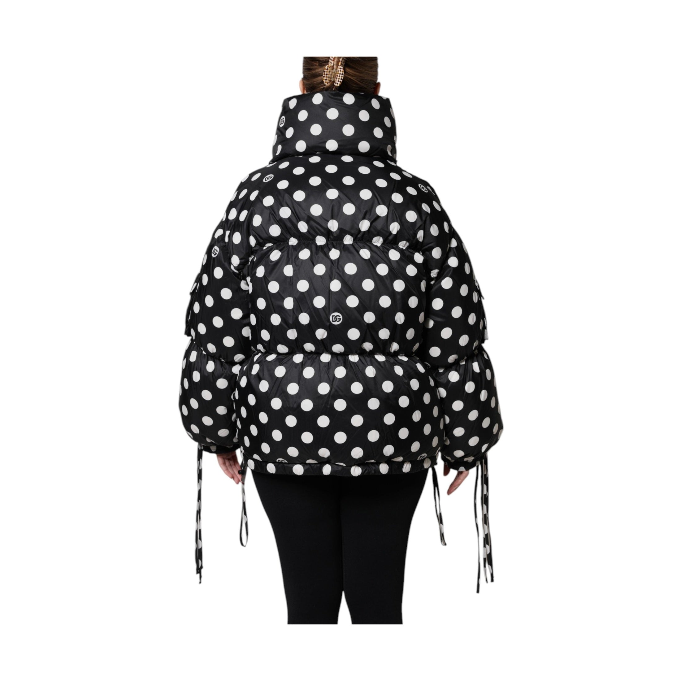 Dolce & Gabbana Black White Polka Dot Full Zip Puffer Jacket