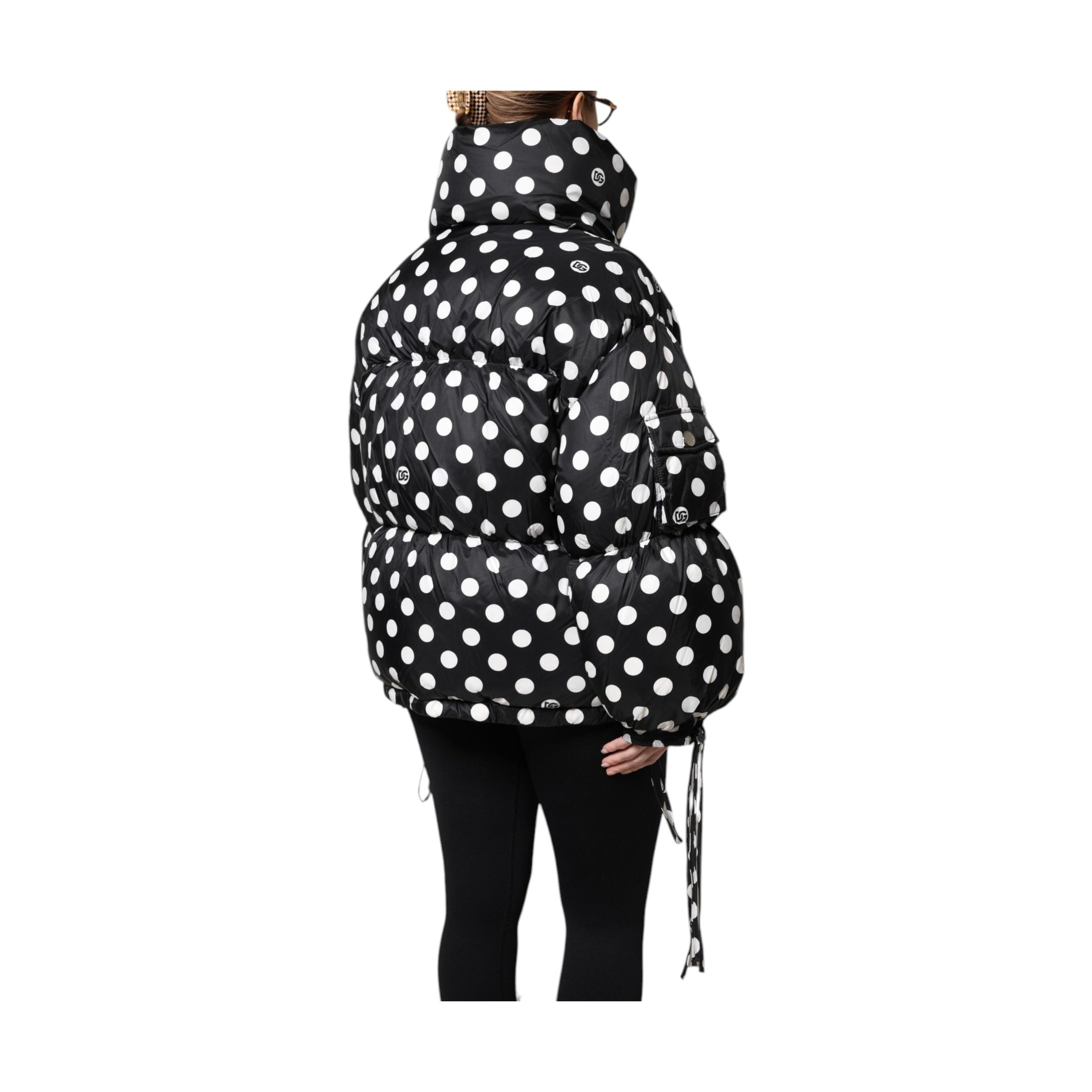 Dolce & Gabbana Black White Polka Dot Full Zip Puffer Jacket