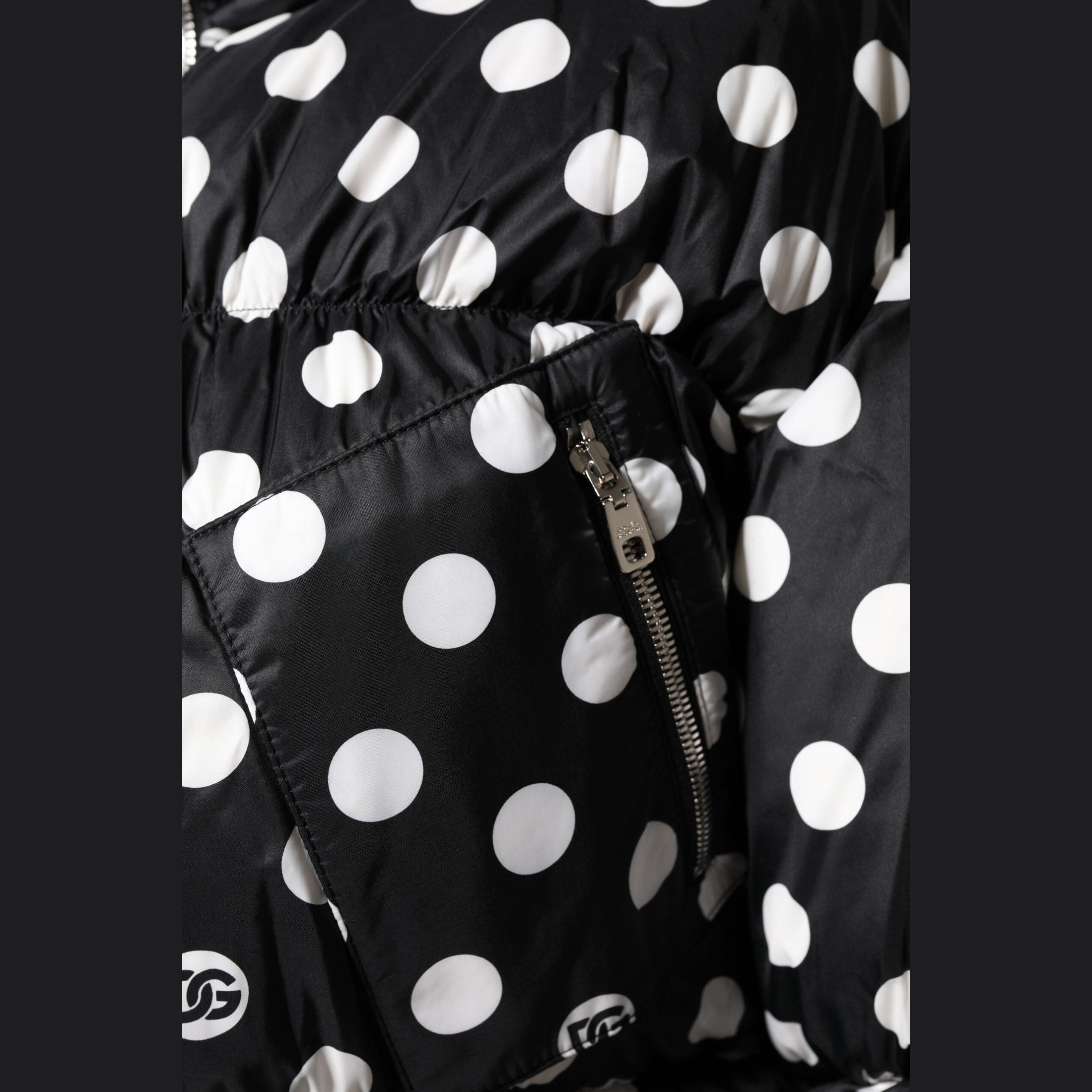 Dolce & Gabbana Black White Polka Dot Full Zip Puffer Jacket