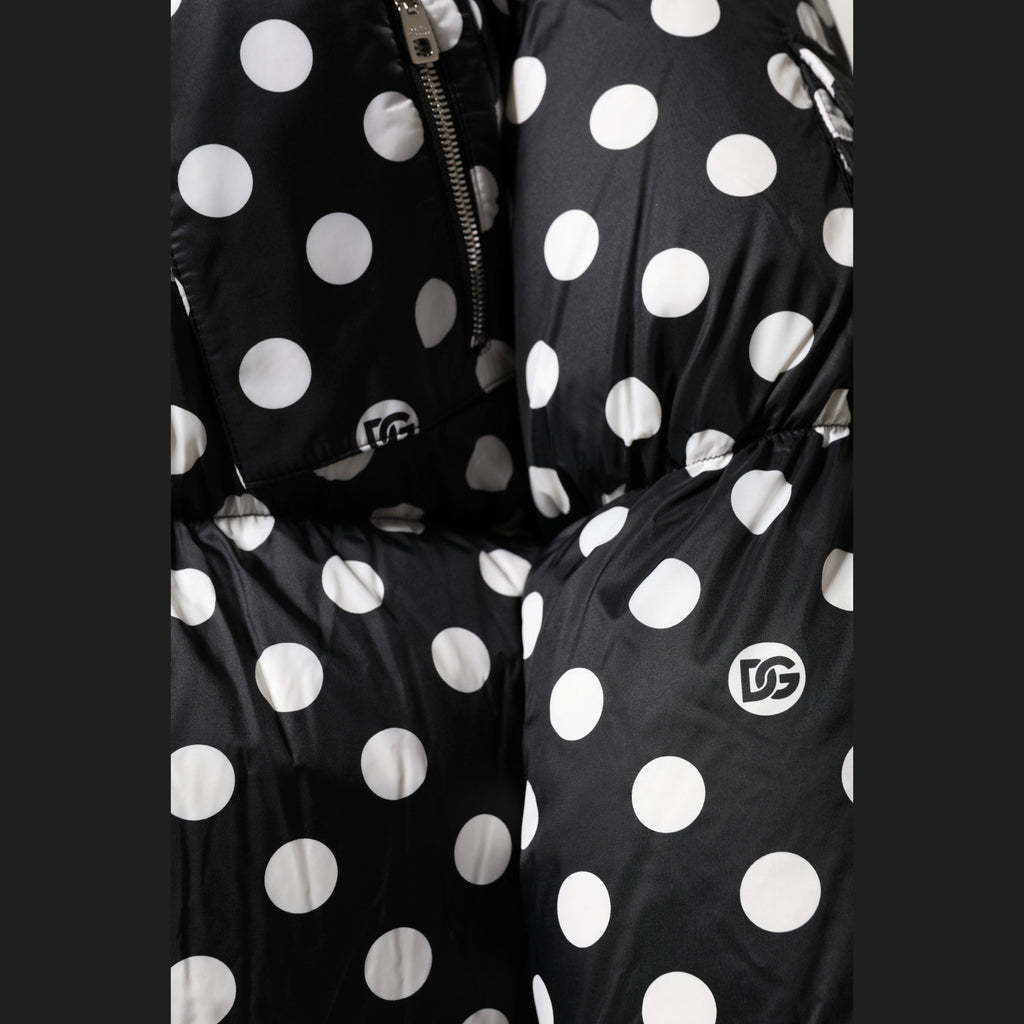 Dolce & Gabbana Black White Polka Dot Full Zip Puffer Jacket