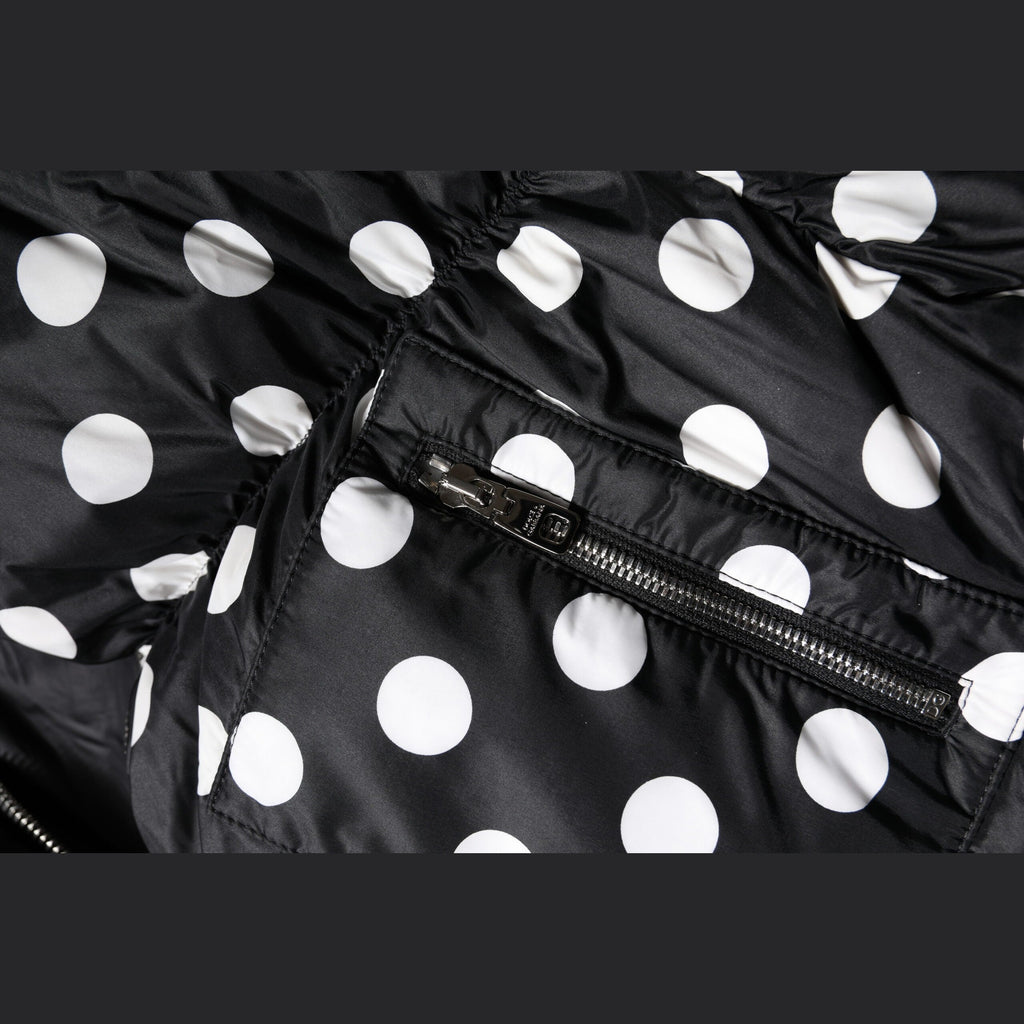 Black White Polka Dot Full Zip Puffer Jacket