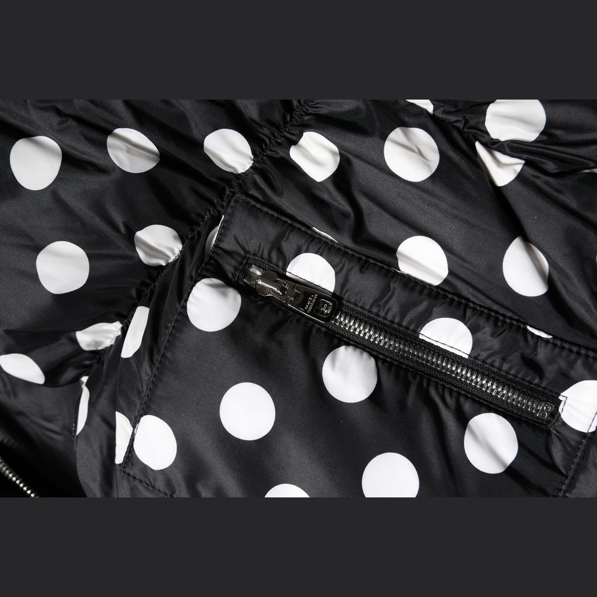 Black White Polka Dot Full Zip Puffer Jacket