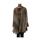 Dolce & Gabbana Brown Leopard Print Scarf Collared Chiffon Dress