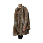 Dolce & Gabbana Brown Leopard Print Scarf Collared Chiffon Dress