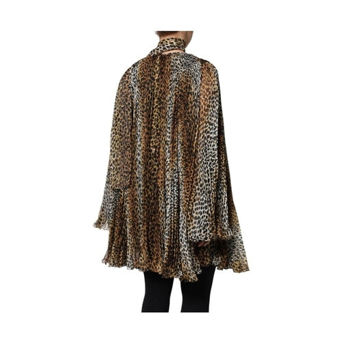 Dolce & Gabbana Brown Leopard Print Scarf Collared Chiffon Dress