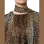 Dolce & Gabbana Brown Leopard Print Scarf Collared Chiffon Dress
