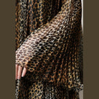 Dolce & Gabbana Brown Leopard Print Scarf Collared Chiffon Dress