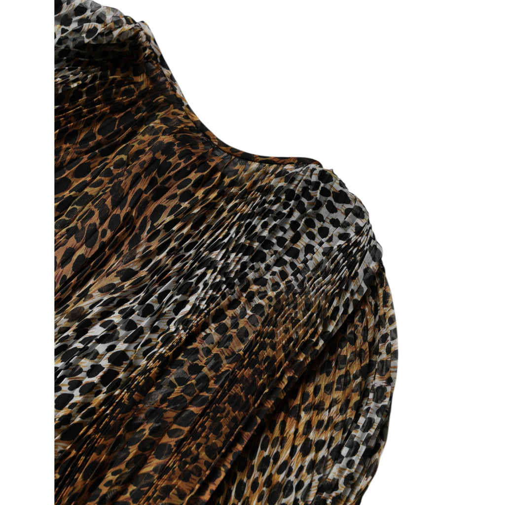 Brown Leopard Print Scarf Collared Chiffon Dress