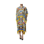 Dolce & Gabbana Multicolor Majolica Kaftan Short Sleeves Maxi Dress