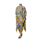 Dolce & Gabbana Multicolor Majolica Kaftan Short Sleeves Maxi Dress