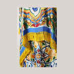 Dolce & Gabbana Multicolor Majolica Kaftan Short Sleeves Maxi Dress